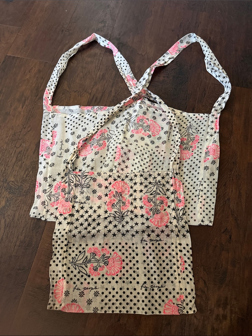 Free People Cream Tote with Pink Floral and Black Star Print - Set of 3